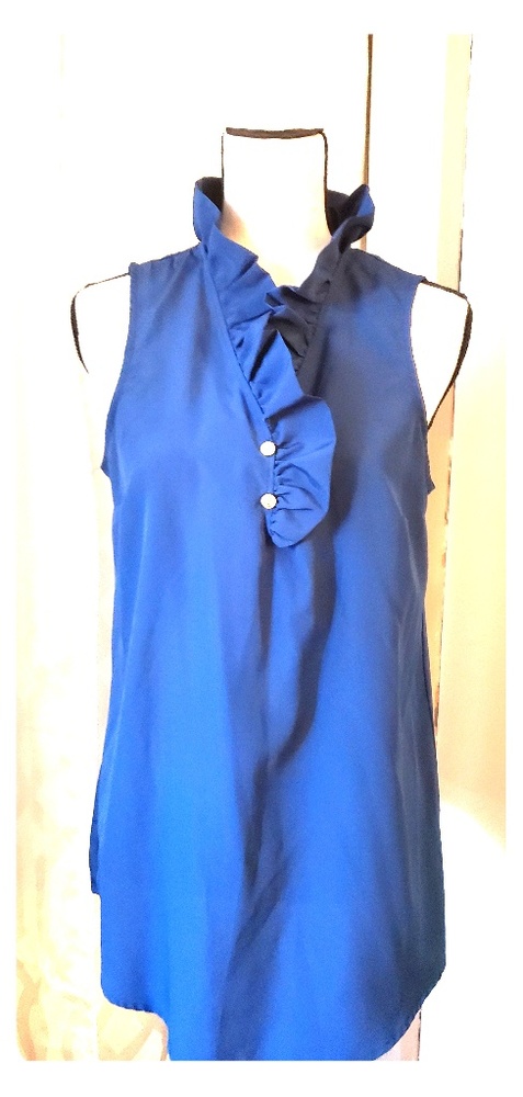 Blue Ruffle Collar Top